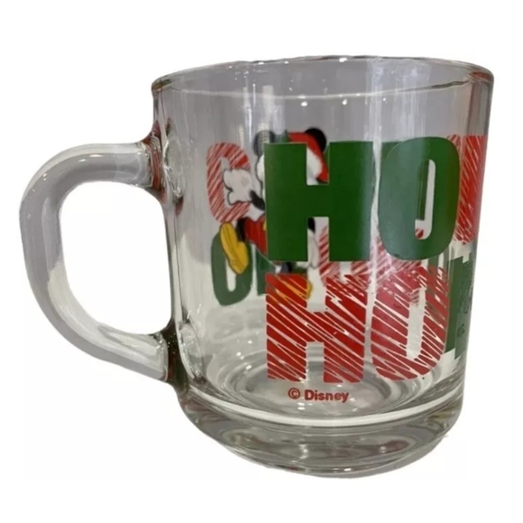 Vtg Anchor Hocking Disney Mickey Mouse Ho Ho Christmas Holiday Glass Coffee Mug - Picture 2 of 5